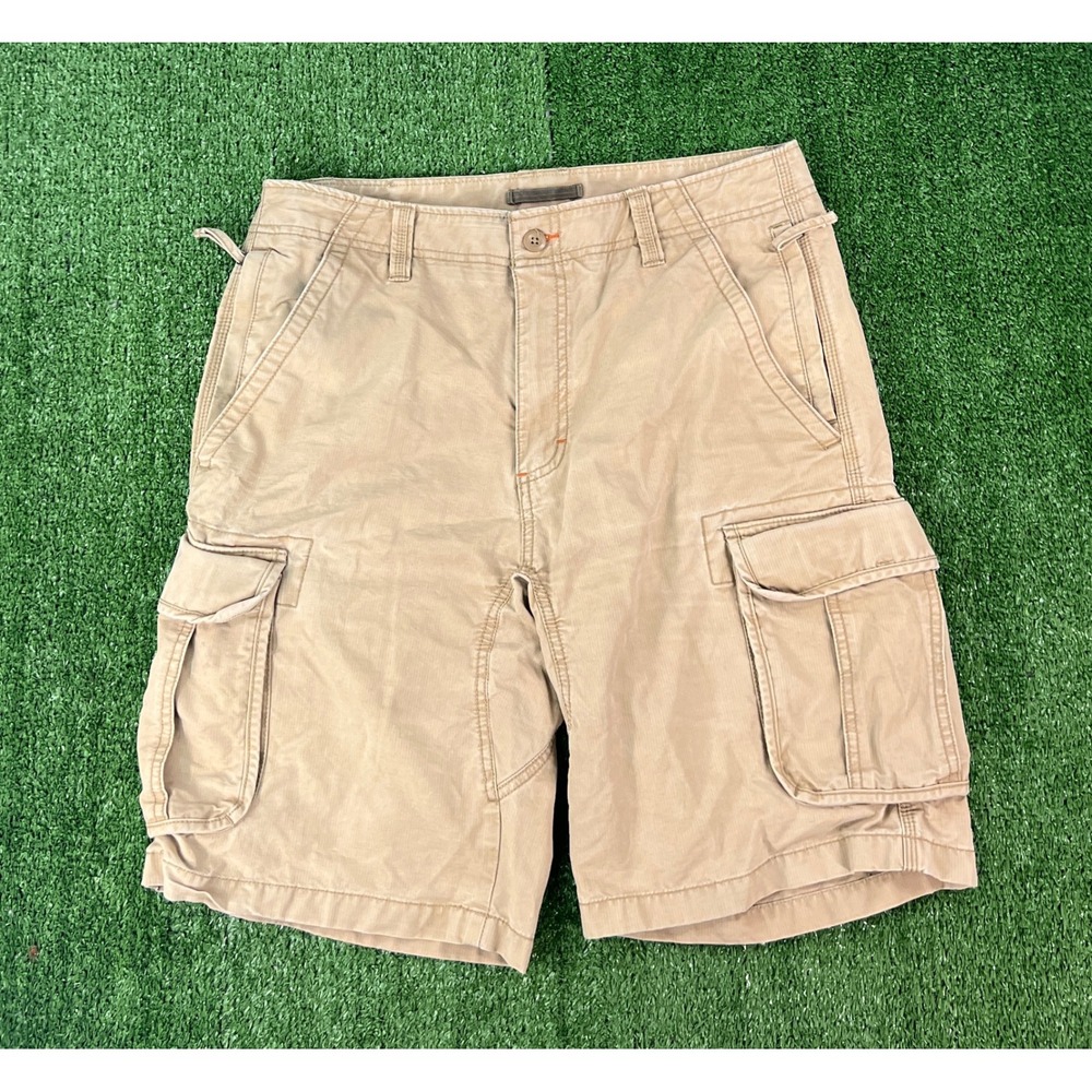LL Bean Mens Tan Cotton Ripstop Cargo Shorts Size 33W Khaki Outdoor 262571